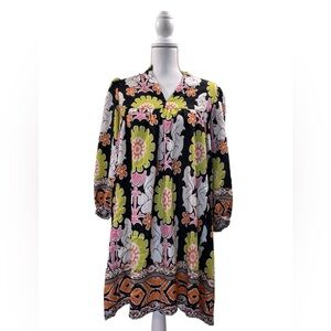 GiGio USA Black Floral Border Print Mini Shift Dress Size S NWT